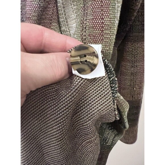 Vtg Express Tricot Button Up Top Southwestern Aztec Army Green Women Large - Picture 11 of 11